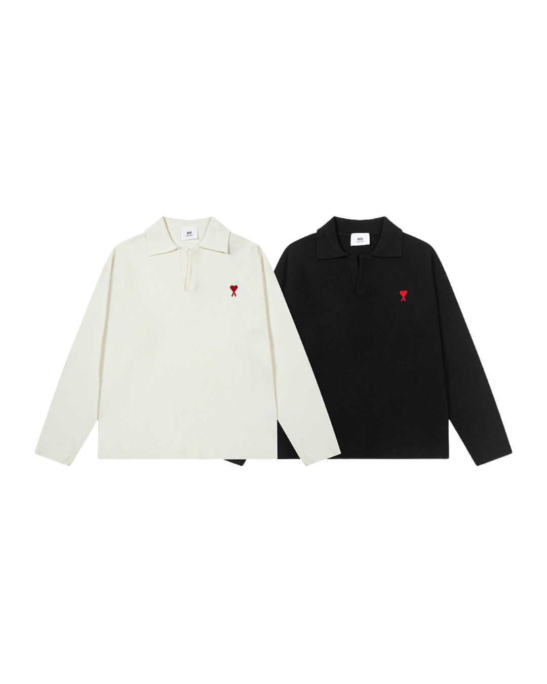 Ami Paris Knitted Long-Sleeve Polo
